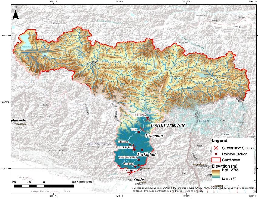 Discharge in sub-basins of the Arun Basin in Nepal